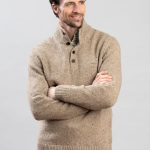 Wool Blend Neps Half Buttoned Jumper