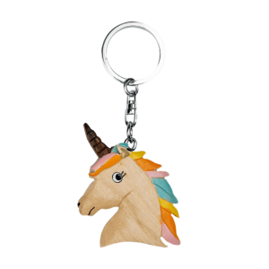 Porte-clés tête de licorne bois