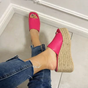 Mules compensées rose