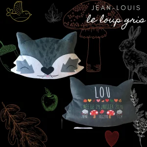 Coussin Loup gris - Jean Louis